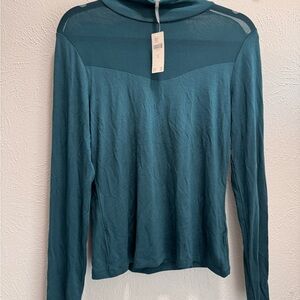 Anthropologie Blue Fitted Long Sleeve Blouse with Mandarin Collar